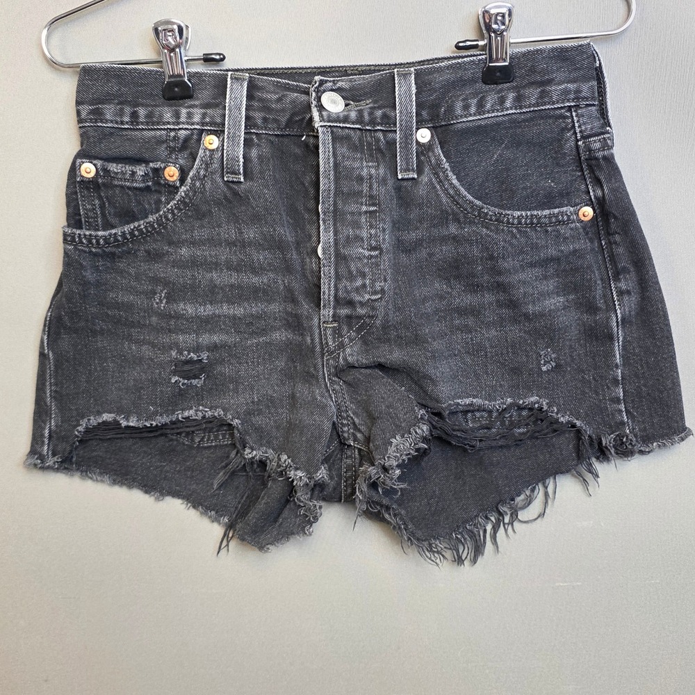 Levi's Shorts Women's 501 Premium Cut Off Distressed Black Denim W25